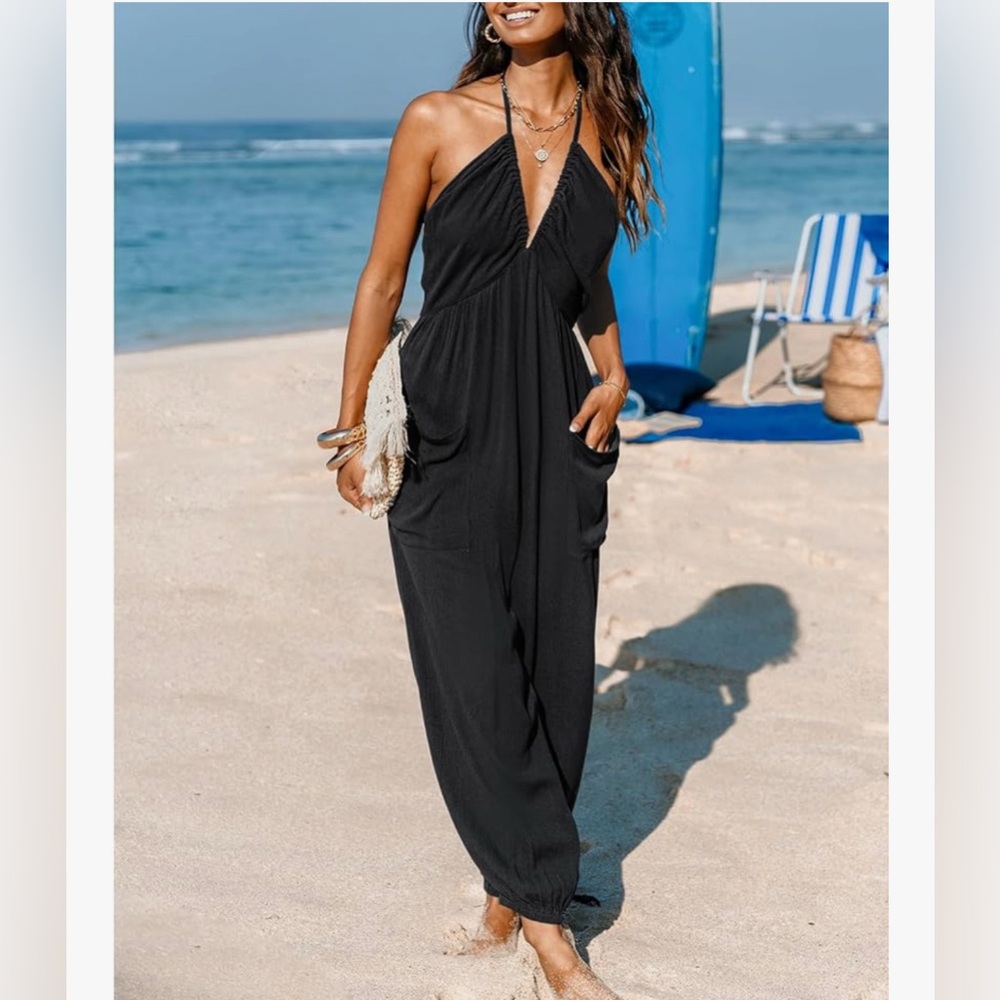 New- Elegant Black Halter Jumpsuit - Picture 2 of 4